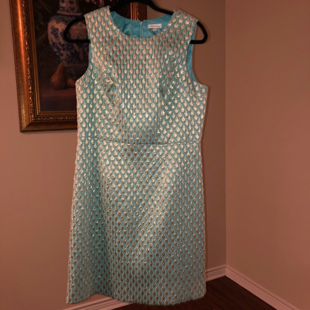 Shoshanna Teal and textured gold detailed dress​